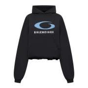 Svart Bomull Cropped Hoodie med Logo