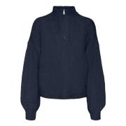 Navy Blazer Glidelås Pullover Genser