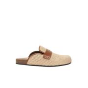 Beige raffia mules med skinn detaljer