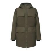 Army Green Nylon Parka med Integrert Hette