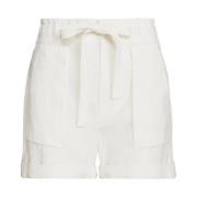 Hvit Lin Cargo Shorts