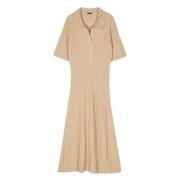 Beige Maxi Kjole i Fin Merino