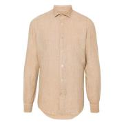 Casual Beige Lin Langermet Skjorte