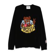 Sort Strikket Crew Neck Logo Genser