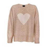 Hjerte Motiv Pullover Genser Sand