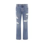 Blå Distressed Bomull Denim Jeans