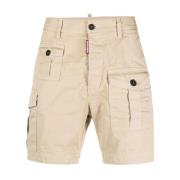 Beige Bomullsblandede Shorts med Lommer