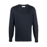 Navy Blue Bomull Crew Neck Sweater