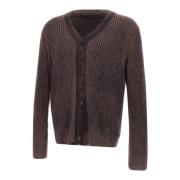 Herre ull cardigan, aubergine, V-hals