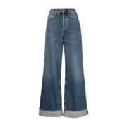 Vidbente bomullsjeans med halvvasket look