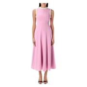 Rosa Crepe Perle Trim Midi Kjole