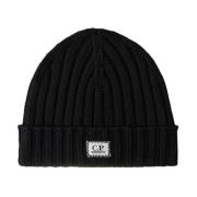 Blå Merino Ull Logo Beanie