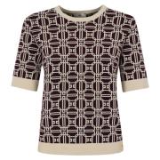 Kortermet Jacquard Topp med Logo Print