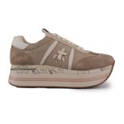 Beige Skinn Python Sneakers Kvinner