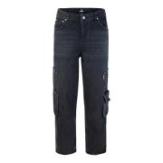 Svart Denim Jeans Dobbelt Lomme Scratch