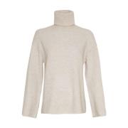 Beige Høy Hals Pullover Genser