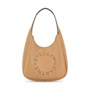 Beige Logo Print Hobo Tote Bag