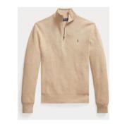 Mesh-Strikket Quarter-Zip Genser Kamel Melange