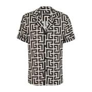 Monogram Print Notched Krage Button-Up Skjorte