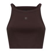 Racer Hals Brun Ribbet Crop Top