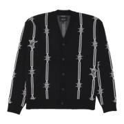 Barbed Wire Jacquard Cardigan Sweater Svart