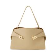 Beige Skinn Crossbody Veske Gancini