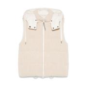 Beige Polstret Vest med Hette