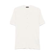 Hvit Henley Neck T-skjorte med Logo