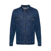 Indigo Denim Jakke Spredt Krage