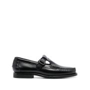 Sort Skinn T-Bar Slip-On Sko