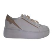 Hvit Skinn Sneaker med Beige Detaljer