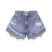 Denim Shorts med Frynset Hem