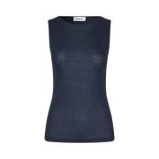 Navy Blue Ermeløs Jersey Topp