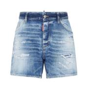 Marineblå Slitt Denim Shorts