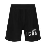 Monokrom Bomullsshorts med Elastisk Midje