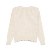 Beige Crew Neck Sweater med Lange Ermer