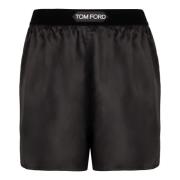 Silke Sateng Logoet Elastisk Midje Shorts