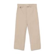 Beige Cropped Bomull Lin Bukser