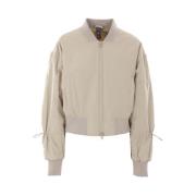 Beige Cropped Bomberjakke med Logo Print