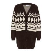 Brun Cardigan med V-Hals Strik