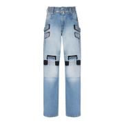 Faded wide-leg bomull jeans med borrelåsremmer