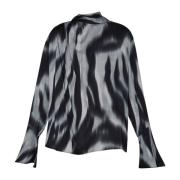 Zebra Print Satengbluse med høy hals