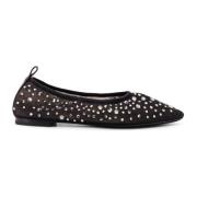 Rhinestone Mesh Ballerinas med Lær Detalj