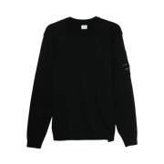 Svart Crew Neck Genser med Glidelåslomme