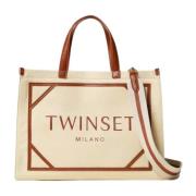 Canvas Shopper Bag med Logo Print