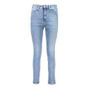 Blå Denim Skinny Jeans med Broderi