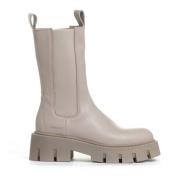 Beige Skinn Chelsea Boot med Teksturert Såle