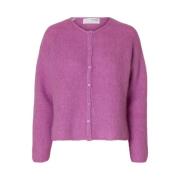 Myk Strikk O-Hals Cardigan i Rosa