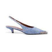 Denim slingback med metalltå