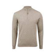 Beige Kabelstrikket Merino Half Zip Genser